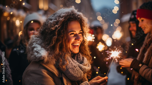 Festive December Evening: Sparklers in the Cold