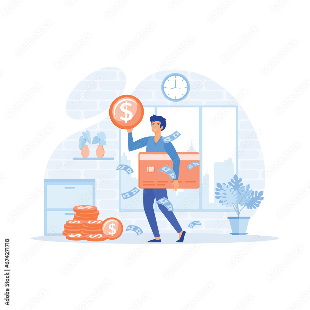 Salary payment. Employee or workers are happy receive a monthly salary, flat vector modern illustration Salary payment. Employee or workers are happy receive a monthly salary, flat vector modern illustration
