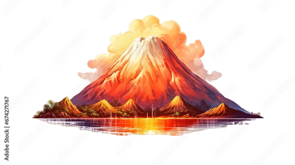 Valcano with lava flow isolated on transparent background, Generative ai. - obrazy, fototapety, plakaty 