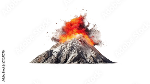 Valcano with lava flow isolated on transparent background, Generative ai. photo