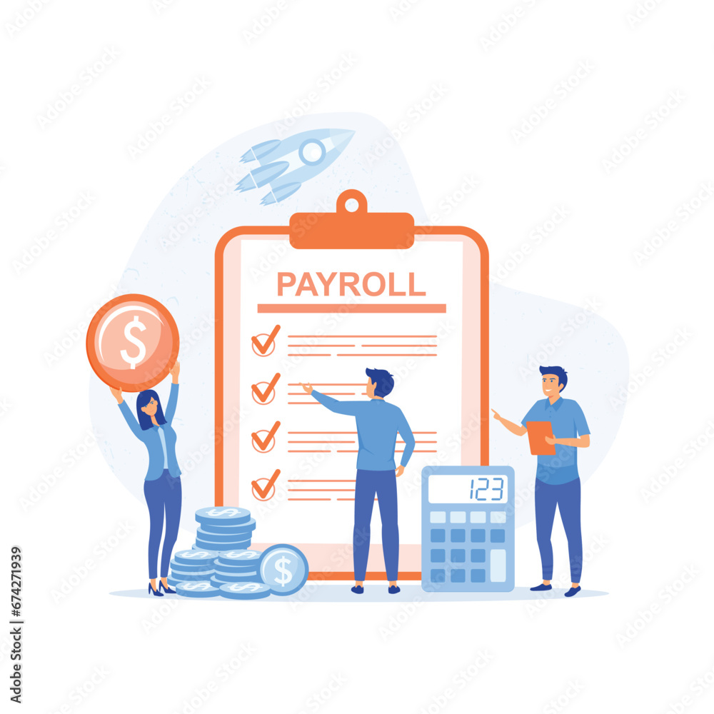 Payroll, Salary payment with Tiny People , flat vector modern illustration Payroll, Salary payment with Tiny People , flat vector modern illustration