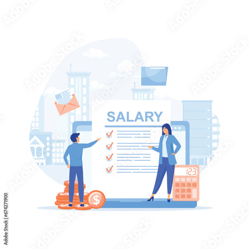 Salary payment. Payroll, Salary payment with Tiny People, flat vector modern illustration 