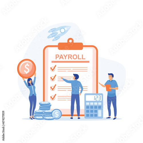 Payroll, Salary payment with Tiny People , flat vector modern illustration 
