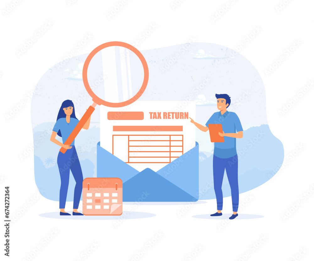 Tax return. Tax inspector,  Idea of accounting and payment. financial legislation compliance monitoring,  flat vector modern illustration 
