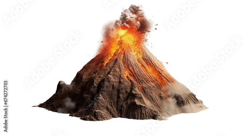 Valcano with lava flow isolated on transparent background  Generative ai.