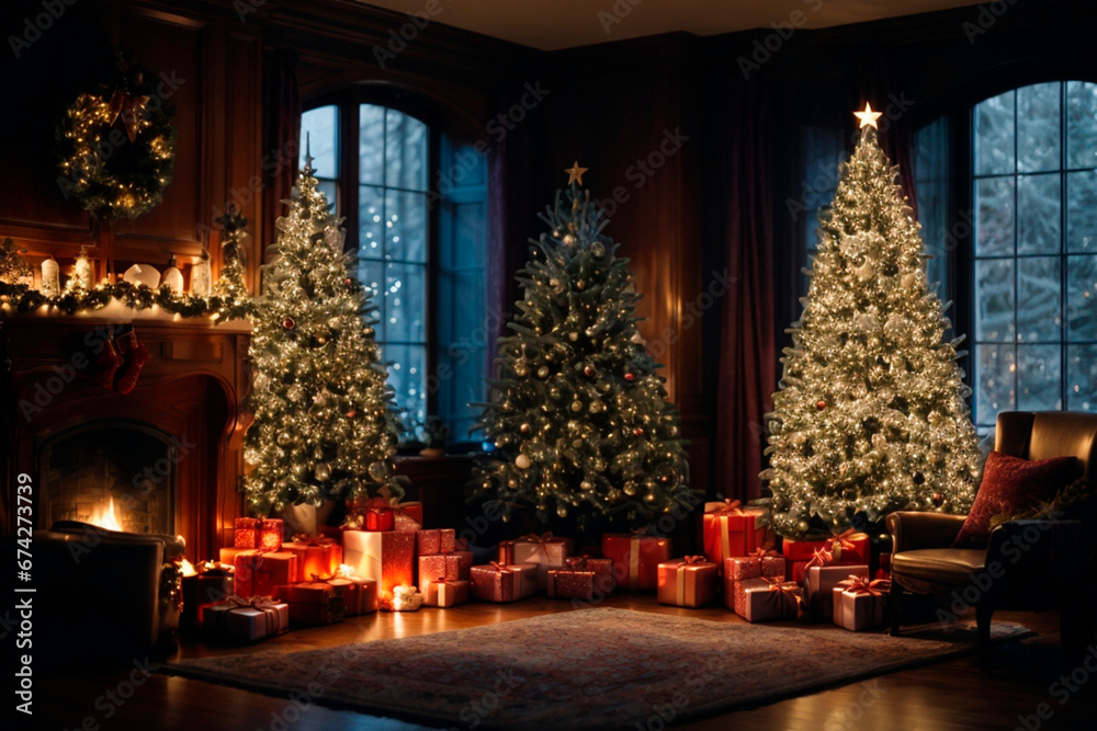 christmas tree family santa claus gifts