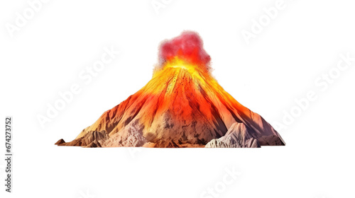 Valcano with lava flow isolated on transparent background, Generative ai. photo