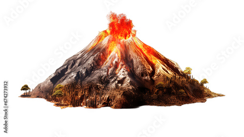 Valcano with lava flow isolated on transparent background, Generative ai. photo