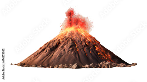 Valcano with lava flow isolated on transparent background, Generative ai. photo