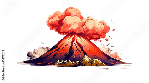 Valcano with lava flow isolated on transparent background, Generative ai. photo