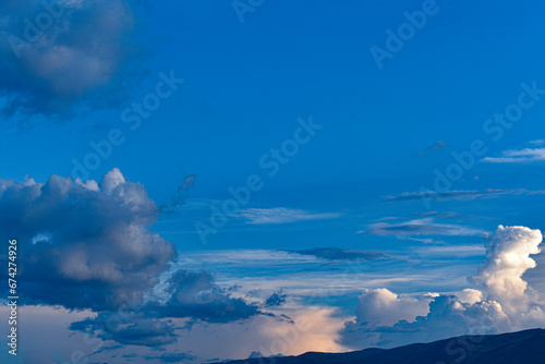 blue sky with clouds sunset over huancayo city