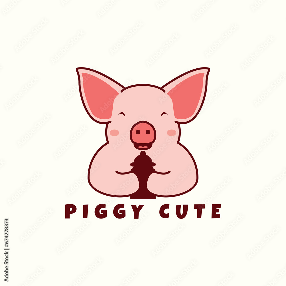 cute piglet cartoon logo with a bottle milk vector icon symbol illustration design animals