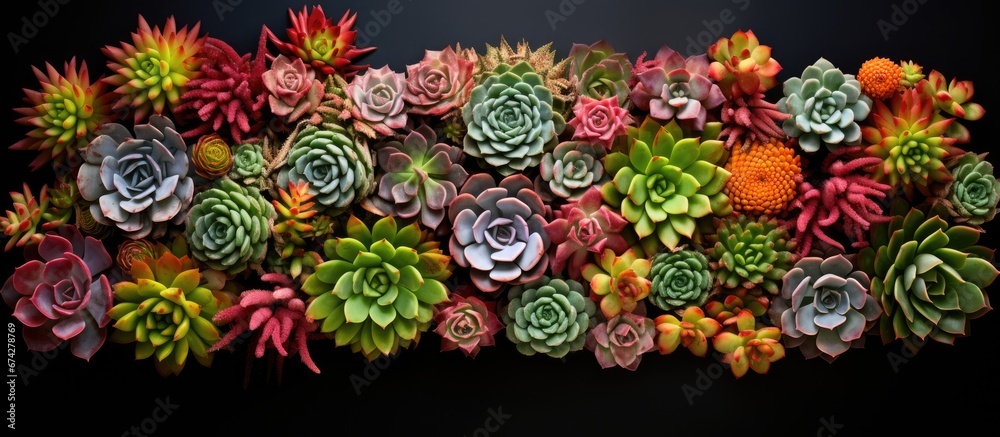 Top view of the succulents or cactus succulents organized in a miniature arrangement of plants