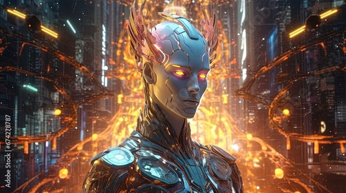 philosophical super villain has nuclear powers, digital art illustration, Generative AI photo