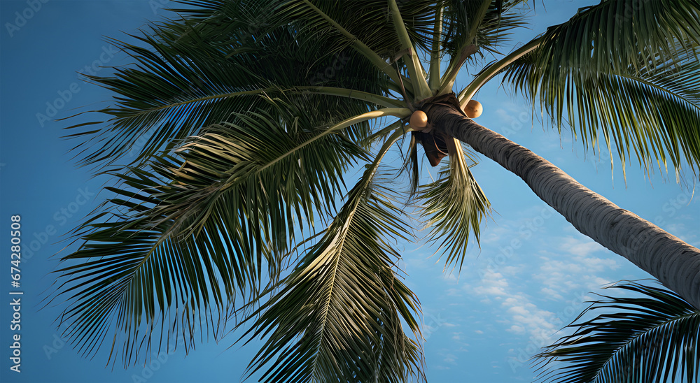 Fototapeta premium palm tree on blue ai generative