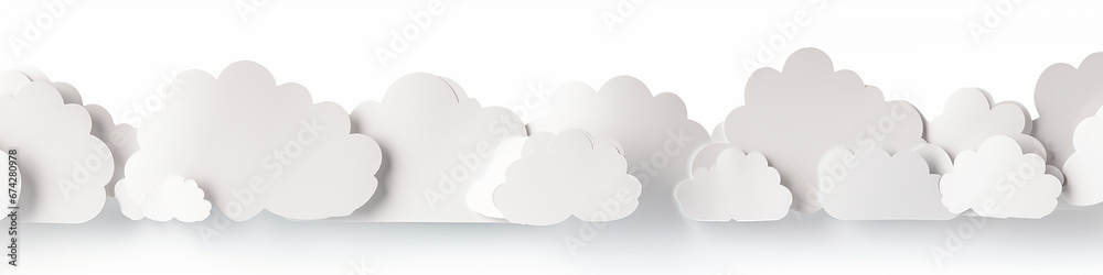 clouds paper sculpture on a white background narrow long panoramic. clouds paper sculpture on a white background narrow long panoramic.
