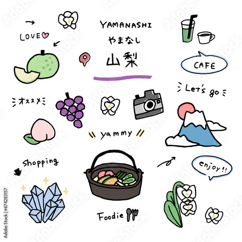 山梨の手描きのアイコンセット