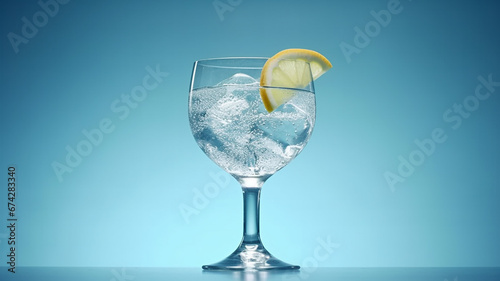 cocktail alcohol gin and tonic isolated on a blue background.