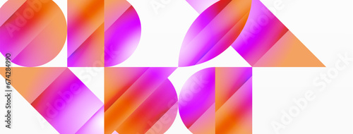 Serene gradient template. Circles and triangles mingle in minimalist perfection. Gentle fusion of forms and hues creates balanced yet captivating backdrop, embodying modern sophistication