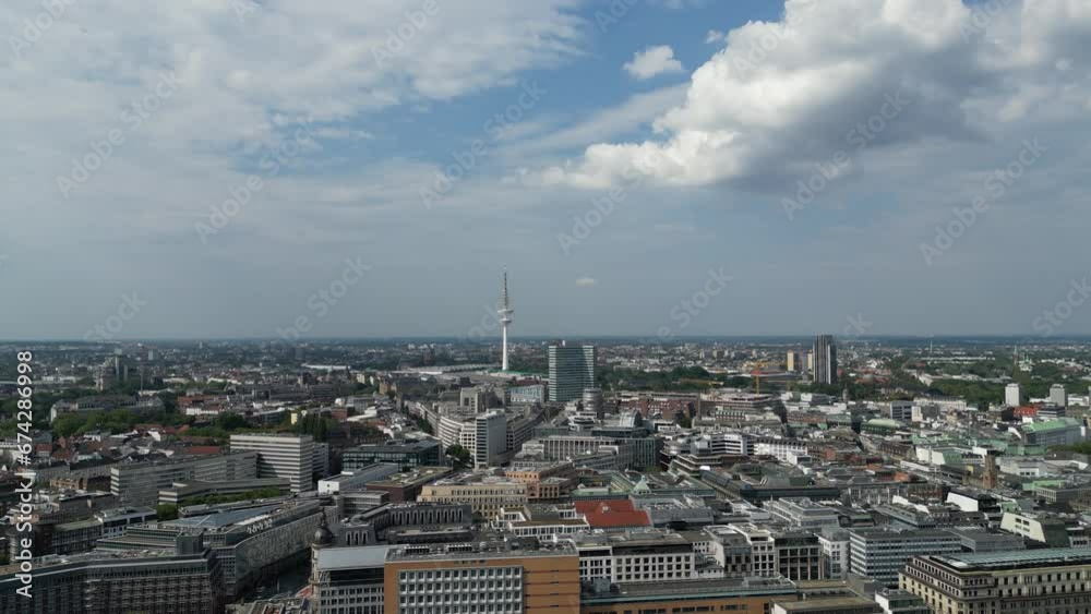 Aerial view in Hamburg, Germany. Cityscape, elbe river in city centre of Hamburg. The famous historic district in Hamburg from top. Fly above architecture of Hamburg. Aerial view in Hamburg, Germany. Cityscape, elbe river in city centre of Hamburg. The famous historic district in Hamburg from top. Fly above architecture of Hamburg.