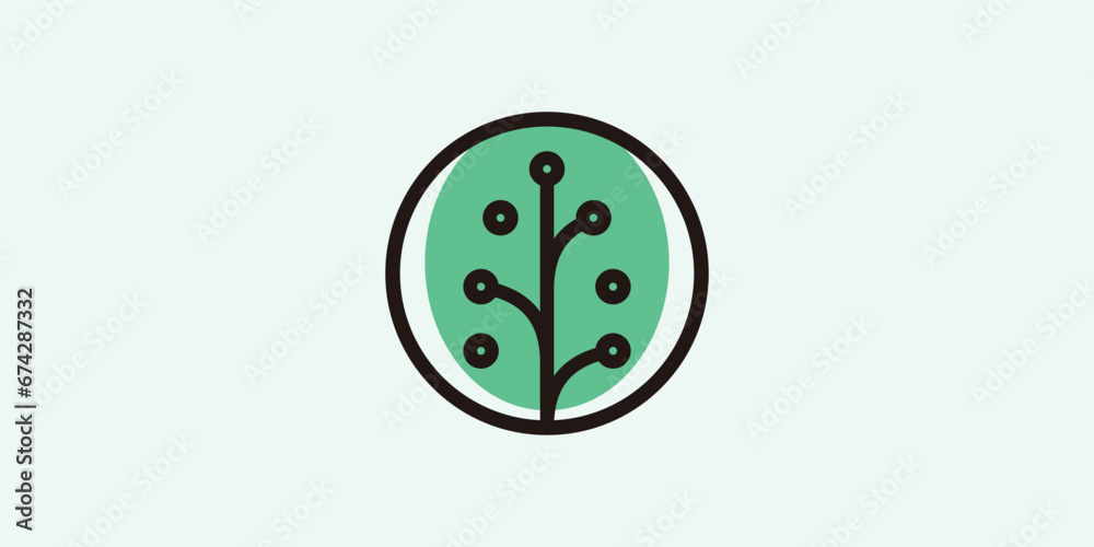 leaf tech logo design made with circle lines. leaf tech logo design made with circle lines.