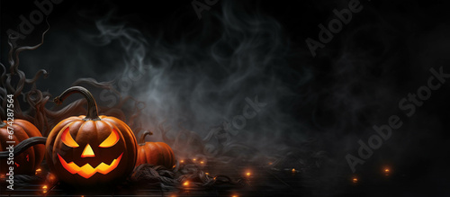 Cinematic Halloween Landscape with Haunted Mansion and Orange Sky