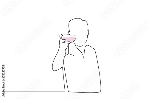 handsome cool man smacking the glass and showing it drinking line art design