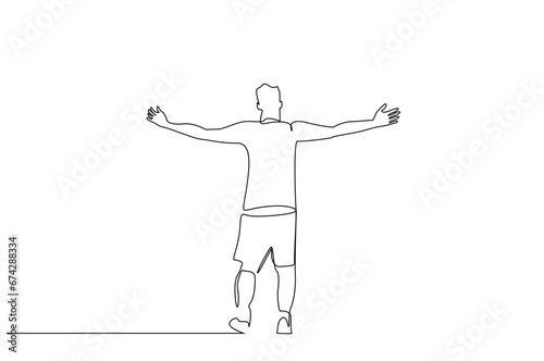 athlete football player score a goal rejoice run line art design