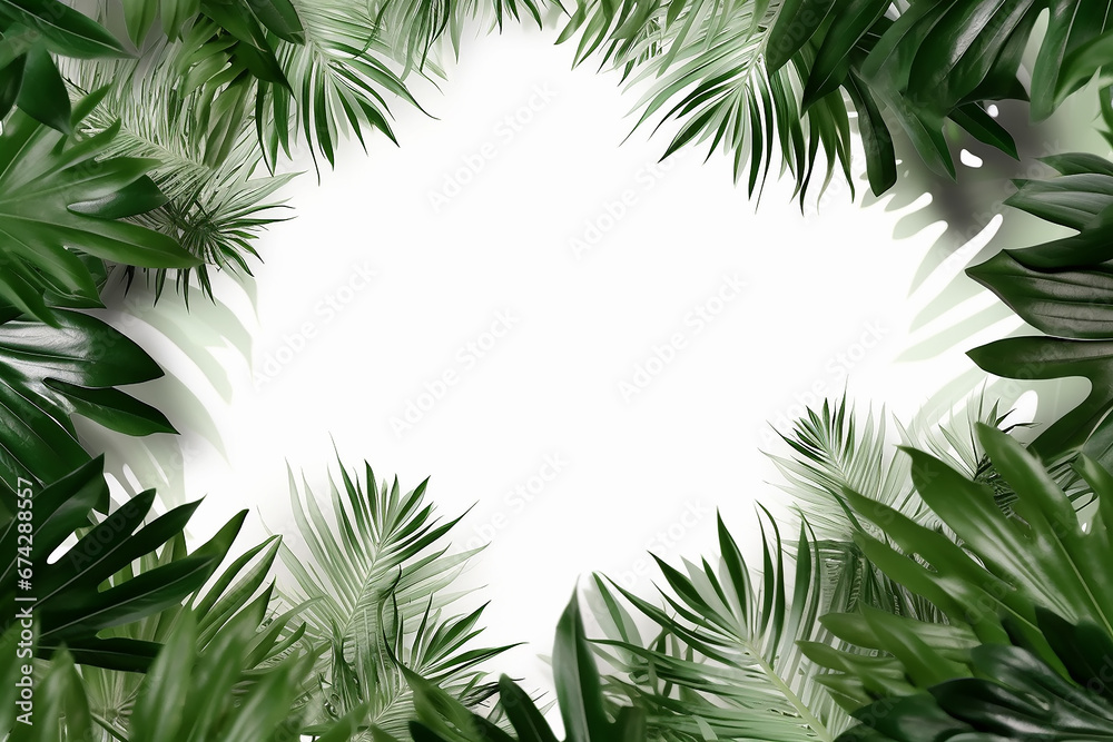 a frame of palm branches with green leaves. .