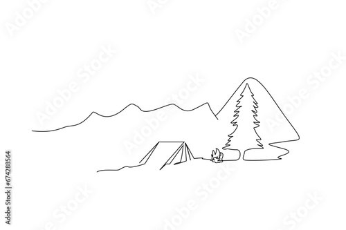 nature mountain camping campfire tent activity lifestyle lifestyle line art design