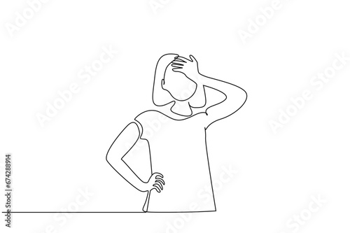 headache woman touching head stress bad health line art