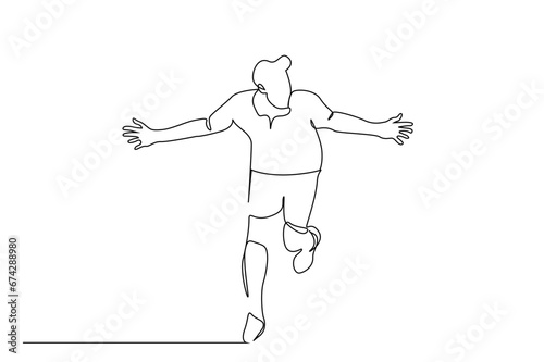 athlete football player score a goal rejoice run line art design