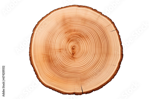 Top view of circular wood piece with annual ring isolated on white background photo