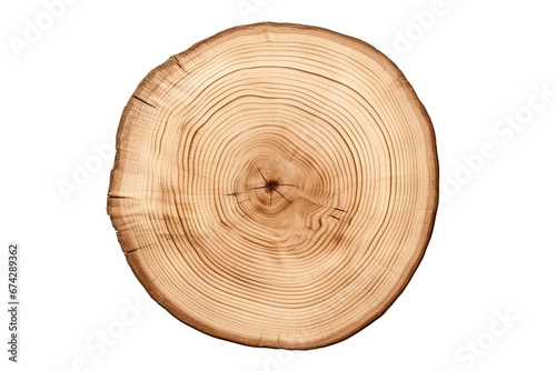 Top view of circular wood piece with annual ring isolated on white background