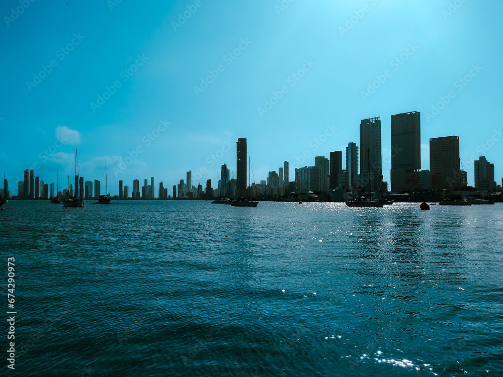 Fototapeta premium Cartagena city skyline over the sea