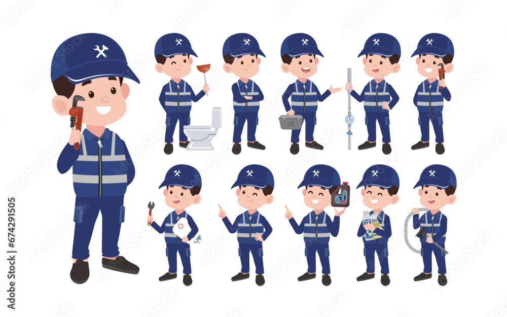 Fototapeta premium Set of plumber with different poses