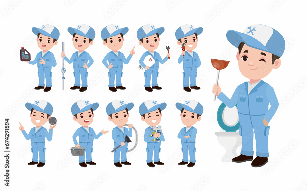 Set of plumber with different poses Set of plumber with different poses