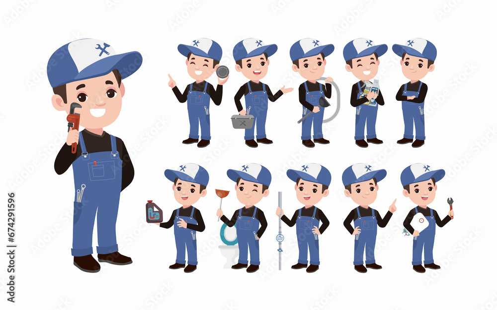 Set of plumber with different poses