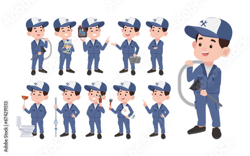 Set of plumber with different poses
