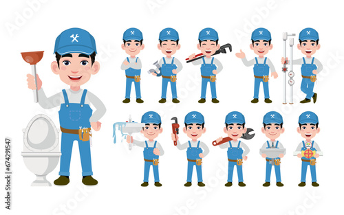 Set of plumber with different poses