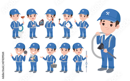Set of plumber with different poses