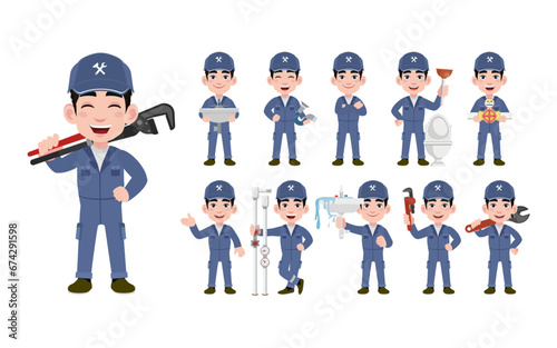 Set of plumber with different poses