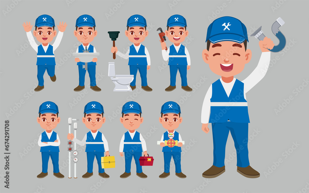 Set of plumber with different poses