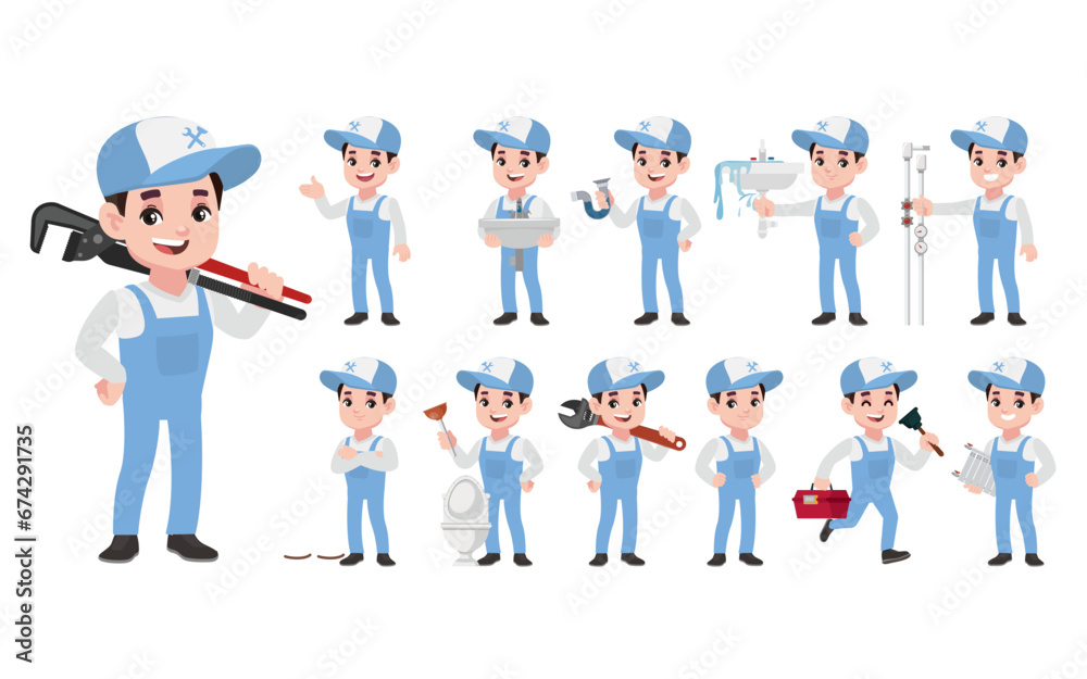 Set of plumber with different poses Set of plumber with different poses