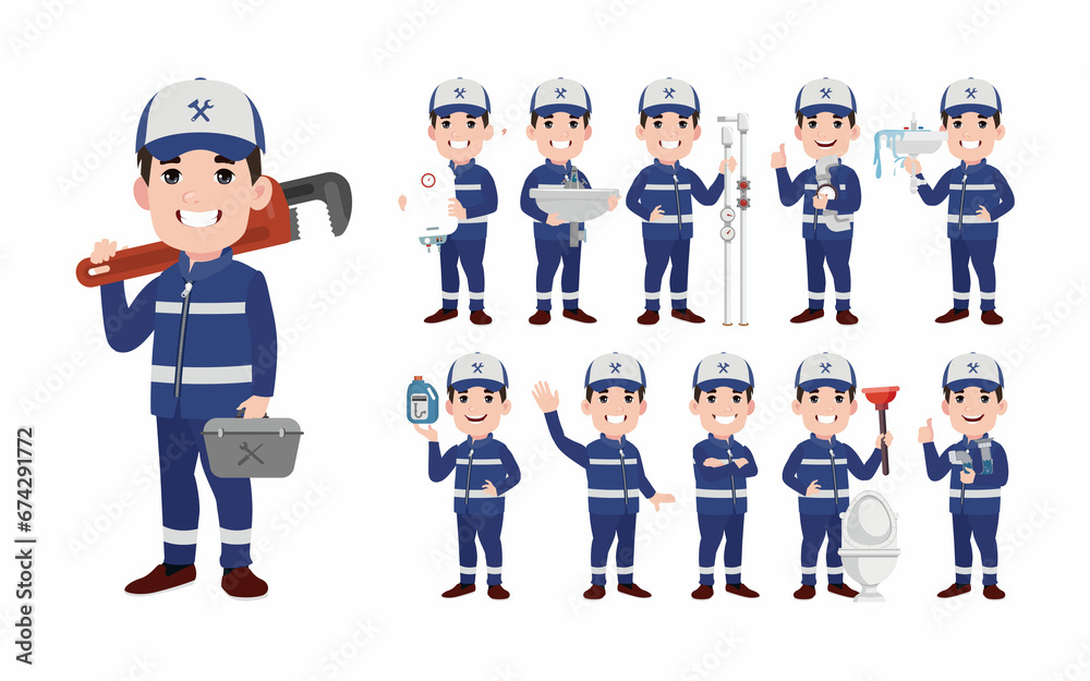 Set of plumber with different poses Set of plumber with different poses