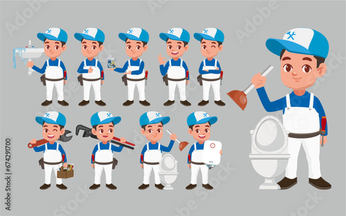 Set of plumber with different poses