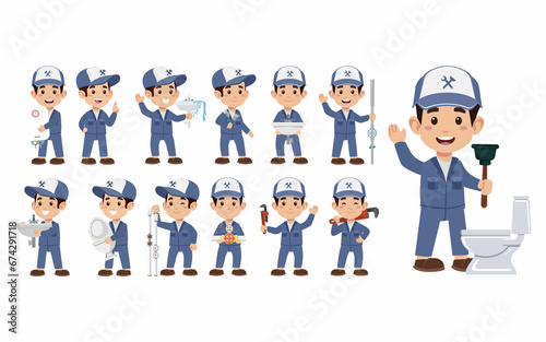 Set of plumber with different poses