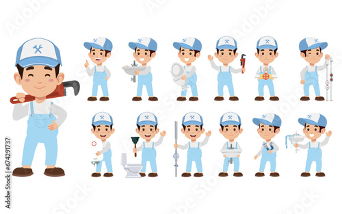 Set of plumber with different poses