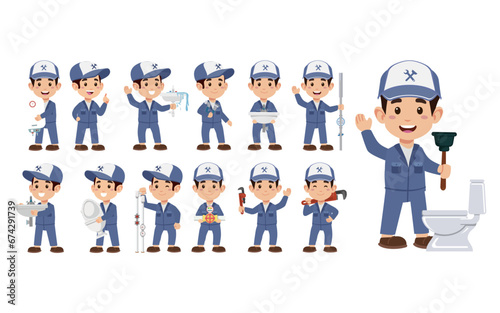 Set of plumber with different poses