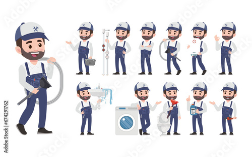 Set of plumber with different poses